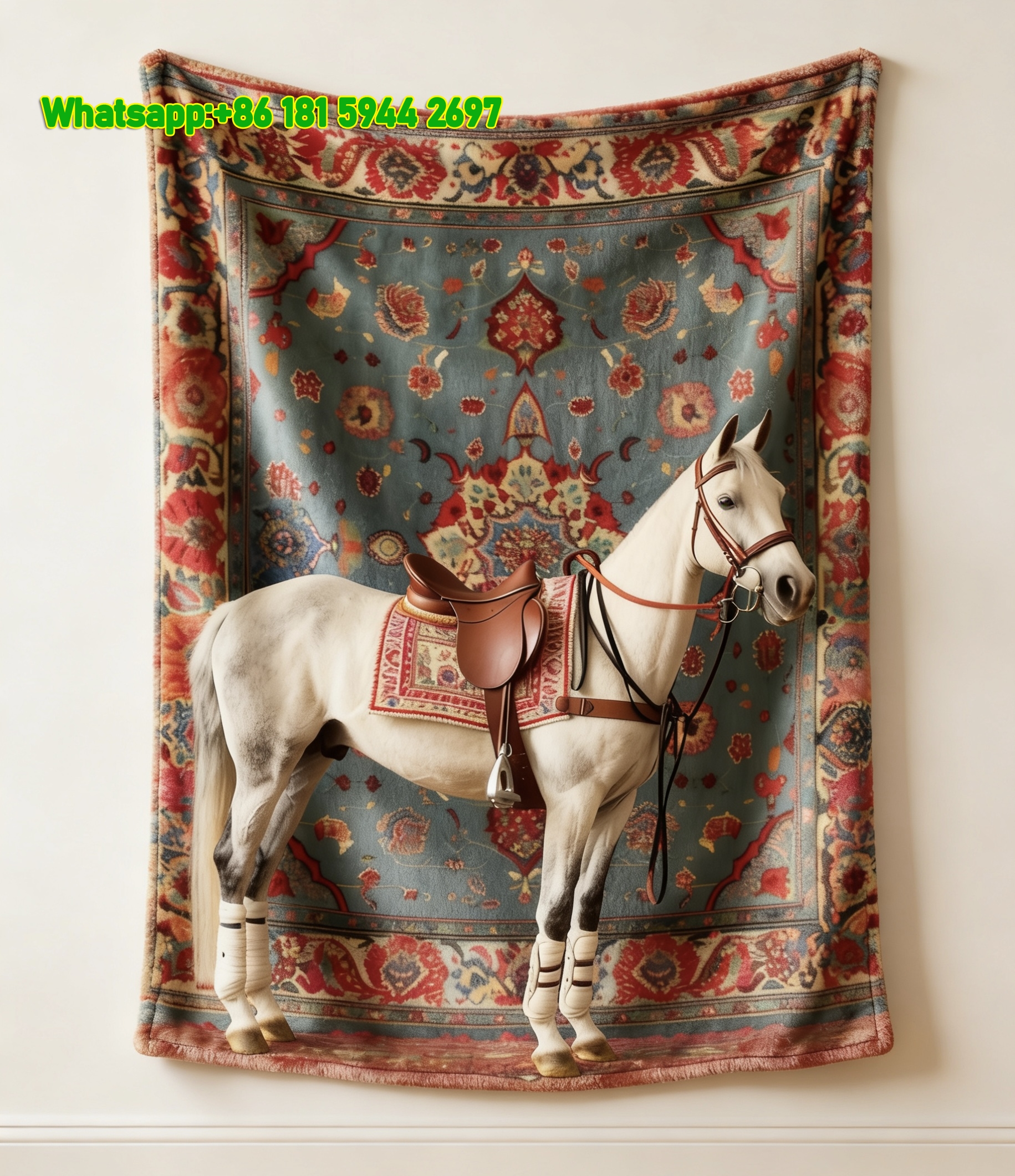 Hermes Luxury White Horse Persian Rug Print Flannel Throw Blanket IMG_5182